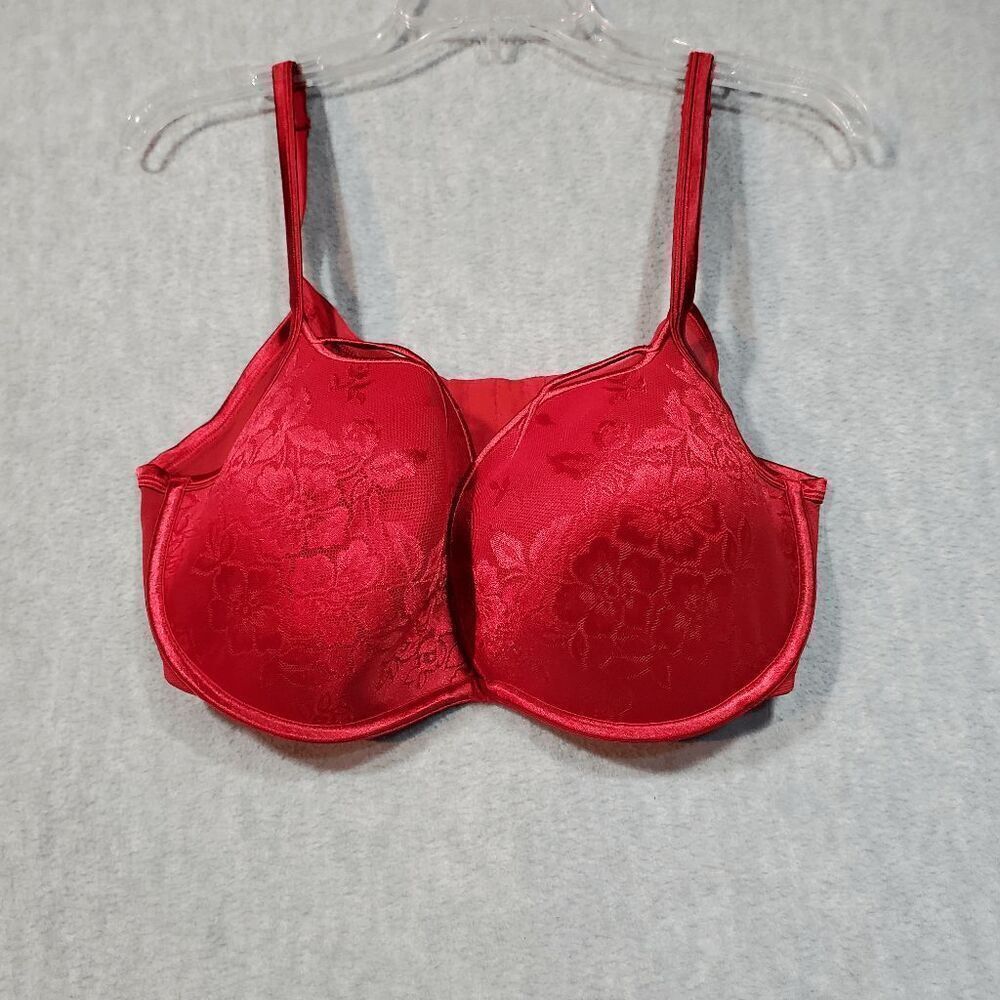 Cacique Bra Womens 42D Red Floral Padded Underwire Adjustable Mesh Band & Straps
